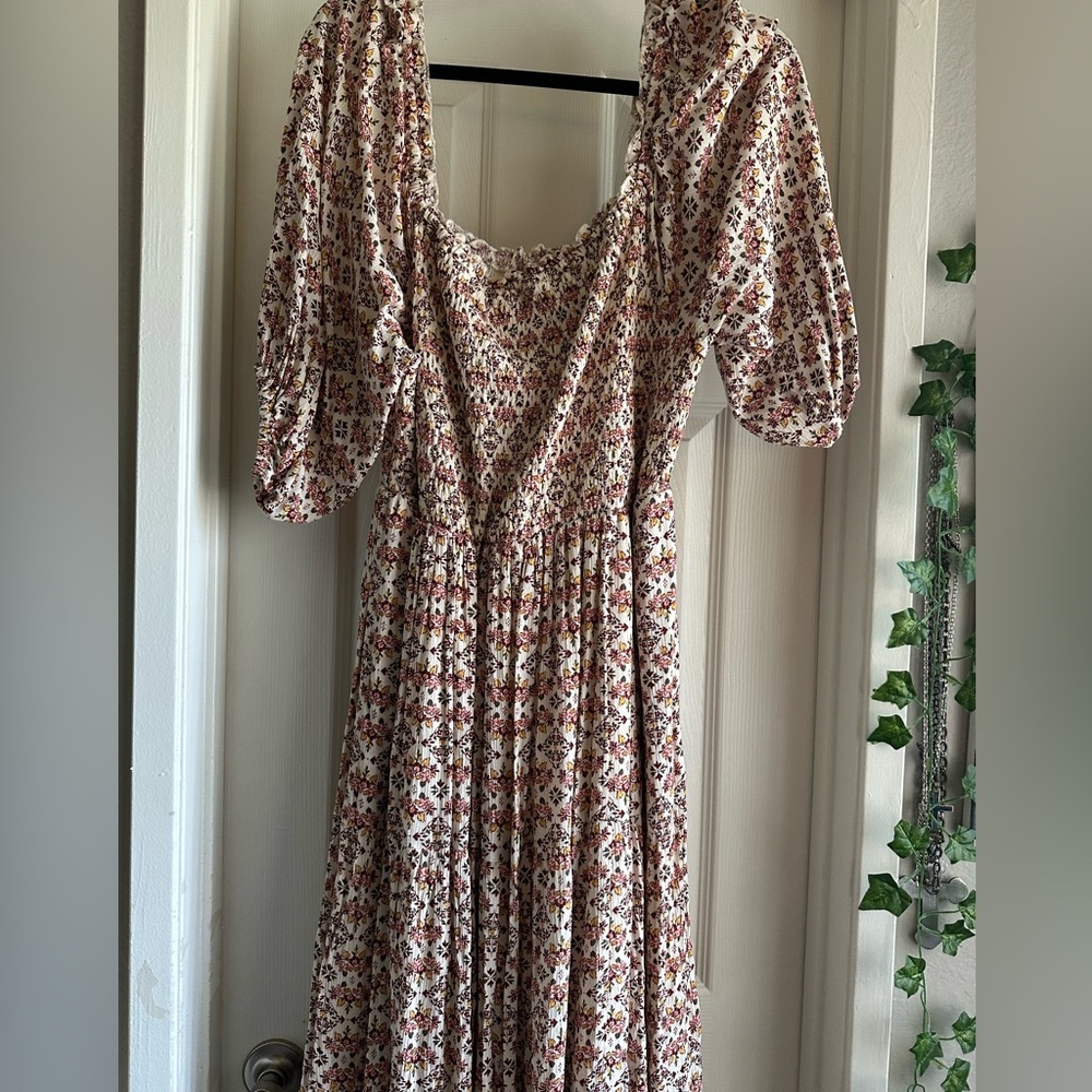 Torrid Floral Long Sleeve Dress in Cream and Red